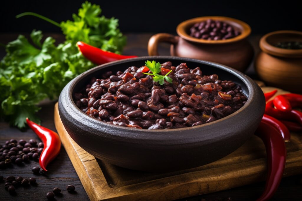 Mexican Black Beans in a Traditional Pot